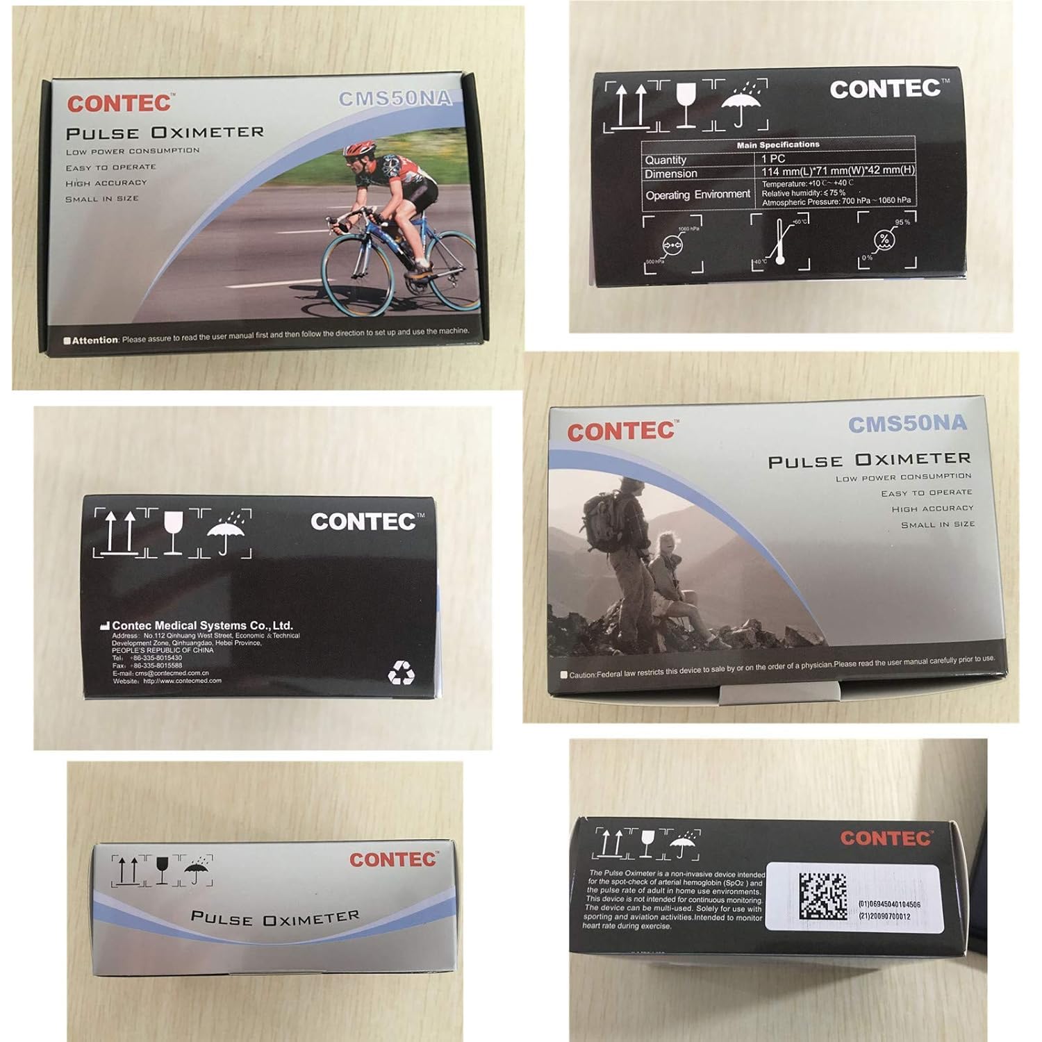 CONTEC CMS50NA Pulse Oximeter Fingertip Blood Oxygen Saturation Monitor SpO2 and PR Value Waveform Blood Oxygen Neck/Wrist Corda, Black