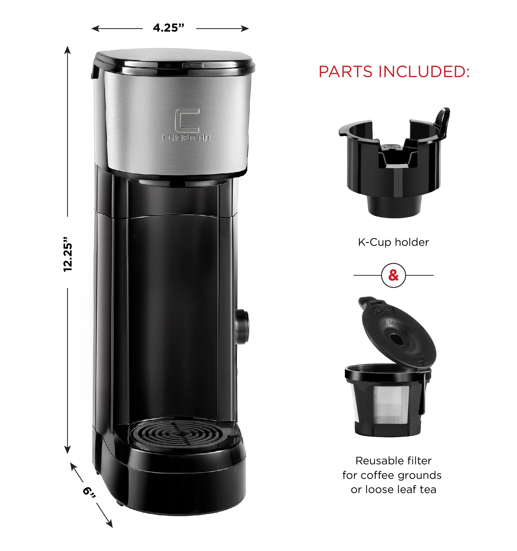 Chefman Coffee Maker KCup InstaBrew Brewer FREE FILTER INCLUDED For