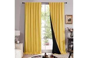Deconovo Blackout Curtains - Curtains with Black Liner, Thermal Insulated and Sound Proof Yellow Curtains for Sliding Glass Door and Kitchen, Back Tab Curtains (52W x 84L Inch, Yellow, Pack of 2)