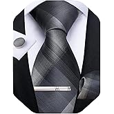 DiBanGu Plaid Ties for Men Silk Checkered Necktie and Pocket Square Cufflinks Tie Clip Set with Gift Box for Wedding Business