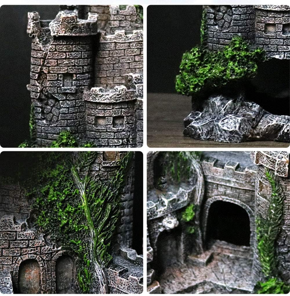 DXIA Aquarium Decoration, Stone Castle Fish Tank Decorations Plants with Crafts Moss - Image 5