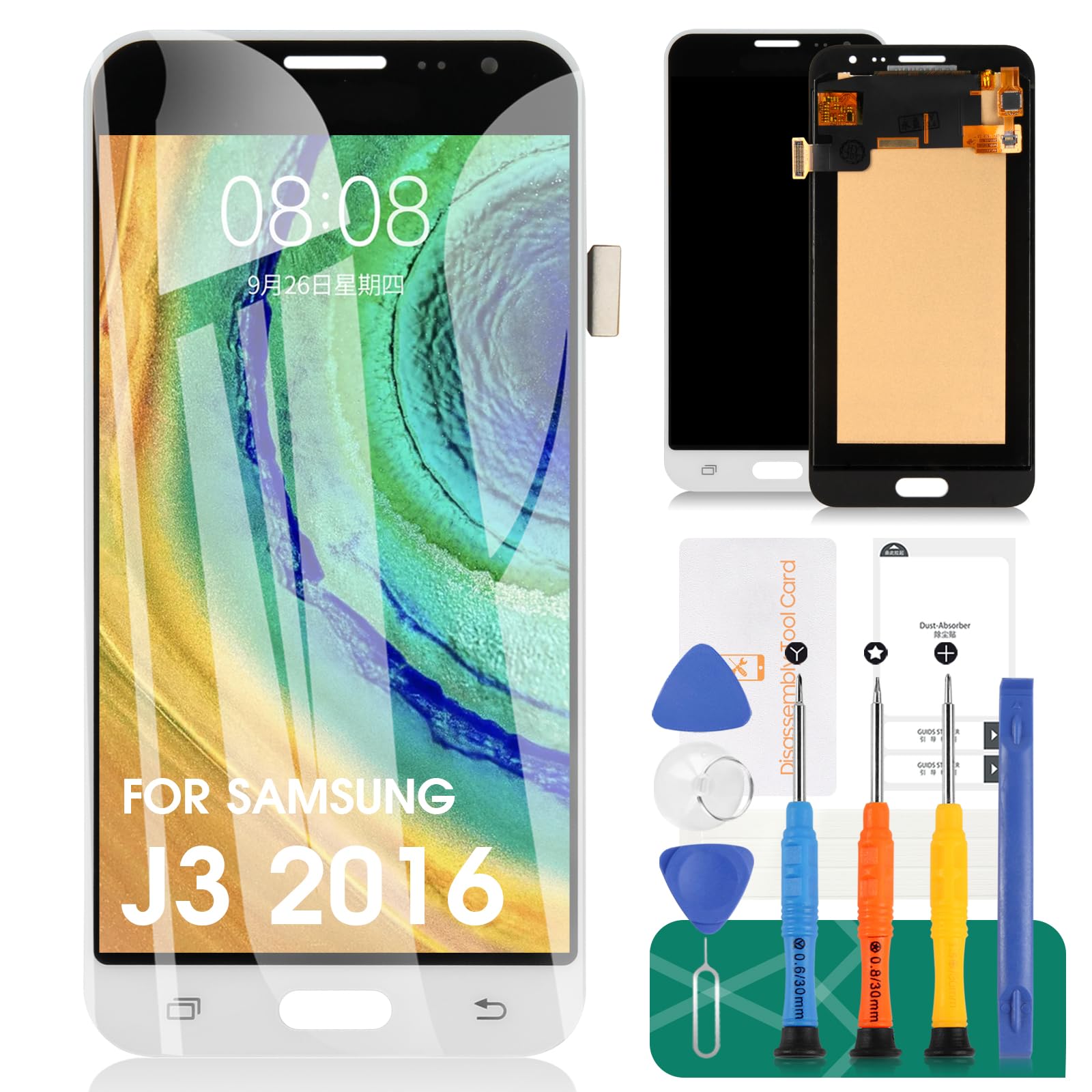 TFT LCD Screen Replacement for Samsung Galaxy J3 2016 J320 J320A J250W8 J320M/DS J320F/DS J320H/DS J320P J320R4 5.0" LCD Display Touch Screen Digitizer New Assembly(Not Original AMOLED) (White)