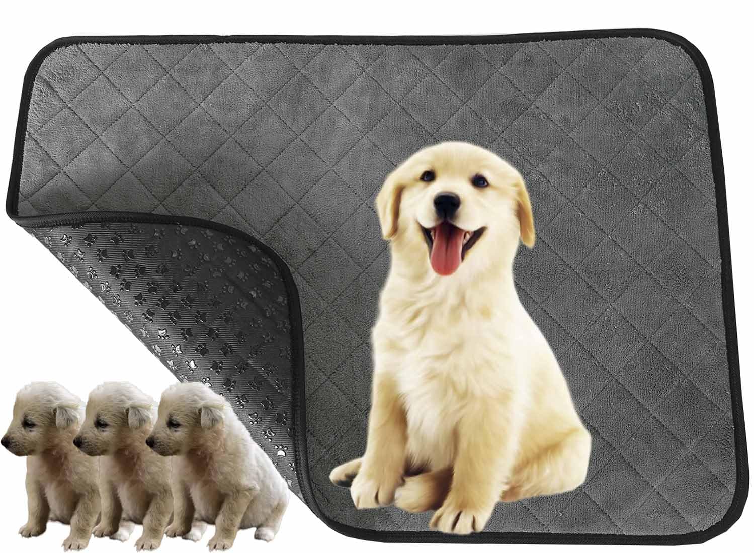 AMEOOR Washable Pee Pads for Dogs, Reusable Puppy Training Pads, 60x45cm, Grey