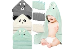 Sublaga 12 PCS Baby Towels, 3 PCS Soft Hooded Baby Towels & 9 PCS Washcloths, Baby Bath Towels for Newborns, Infants & Toddlers- Ultra Absorbent, Cute Baby Towel Gift for Boys & Girls