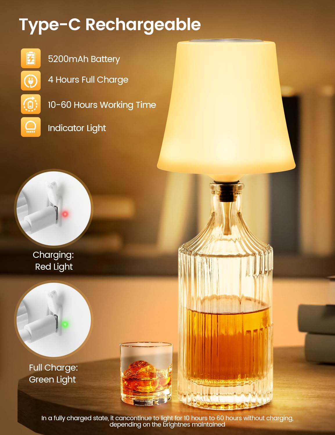 LED Akku Flaschenlampe 2 Stück, IP54 Flaschenlampe Aufsatz LED, 7 Modi Stufenlos Dimmbare Licht, 5200mAh Dimmbar Flaschenlicht, Touch Control Tischlampe Kabellos für Restaurants Schlafzimmer (Weiß) 6