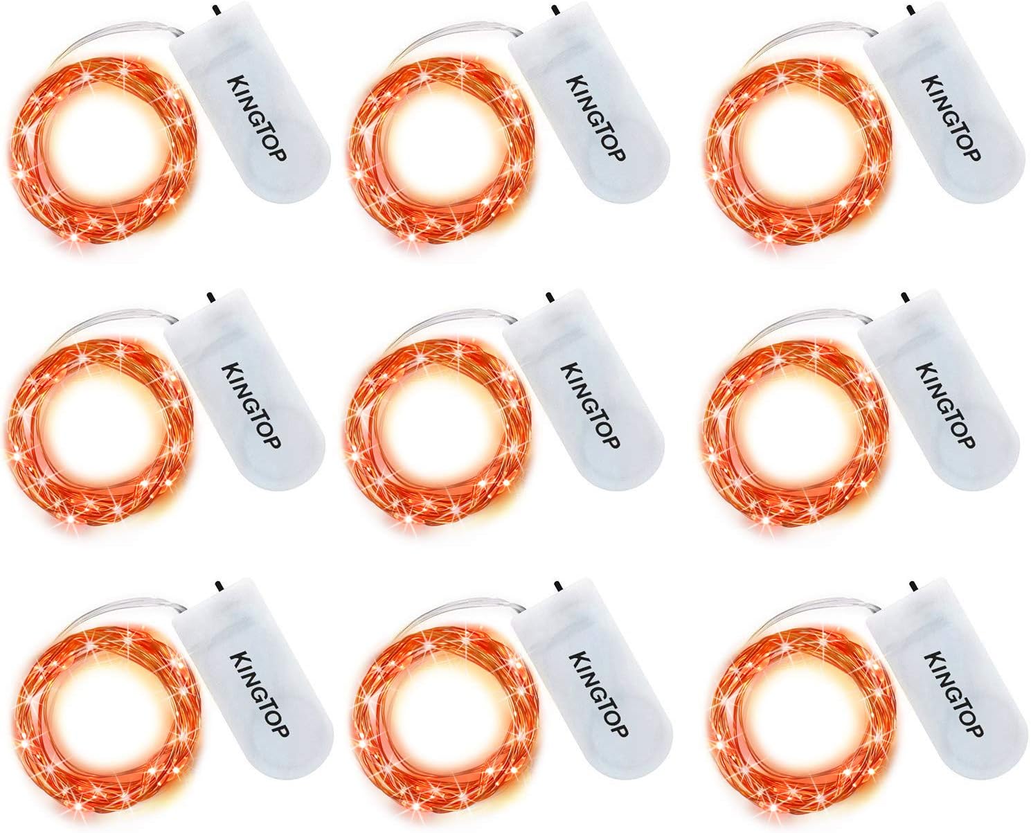 Led String Lights KINGTOP Battery Operated Fairy Micro Lights 2M 20 LEDs Silver Wire Waterproof Lights for Holiday Costume Wedding Party Centerpiece Bottle Lights Decoration (Orange, Pack of 9)