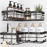 Kitsure Corner Shower Caddy 2 Pack Rustproof Shelves 4 Hooks Soap Holder Black