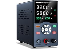 NANKADF DC Power Supply, Variable Power Supply with Output Button, USB Fast Charging Port/USB Output Current Display, Bench Power Supply with OCP Short Circuit Alarm, Mute Mode (30V 5A Black)
