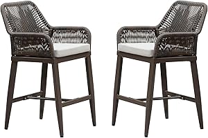 PURPLE LEAF Outdoor 24" Counter Height Bar Stools Chair Set of 2, All Weather Rattan and Aluminum Patio Bar Stool with Cushion for Indoor and Outdoor, Kitchen Island, Coffee