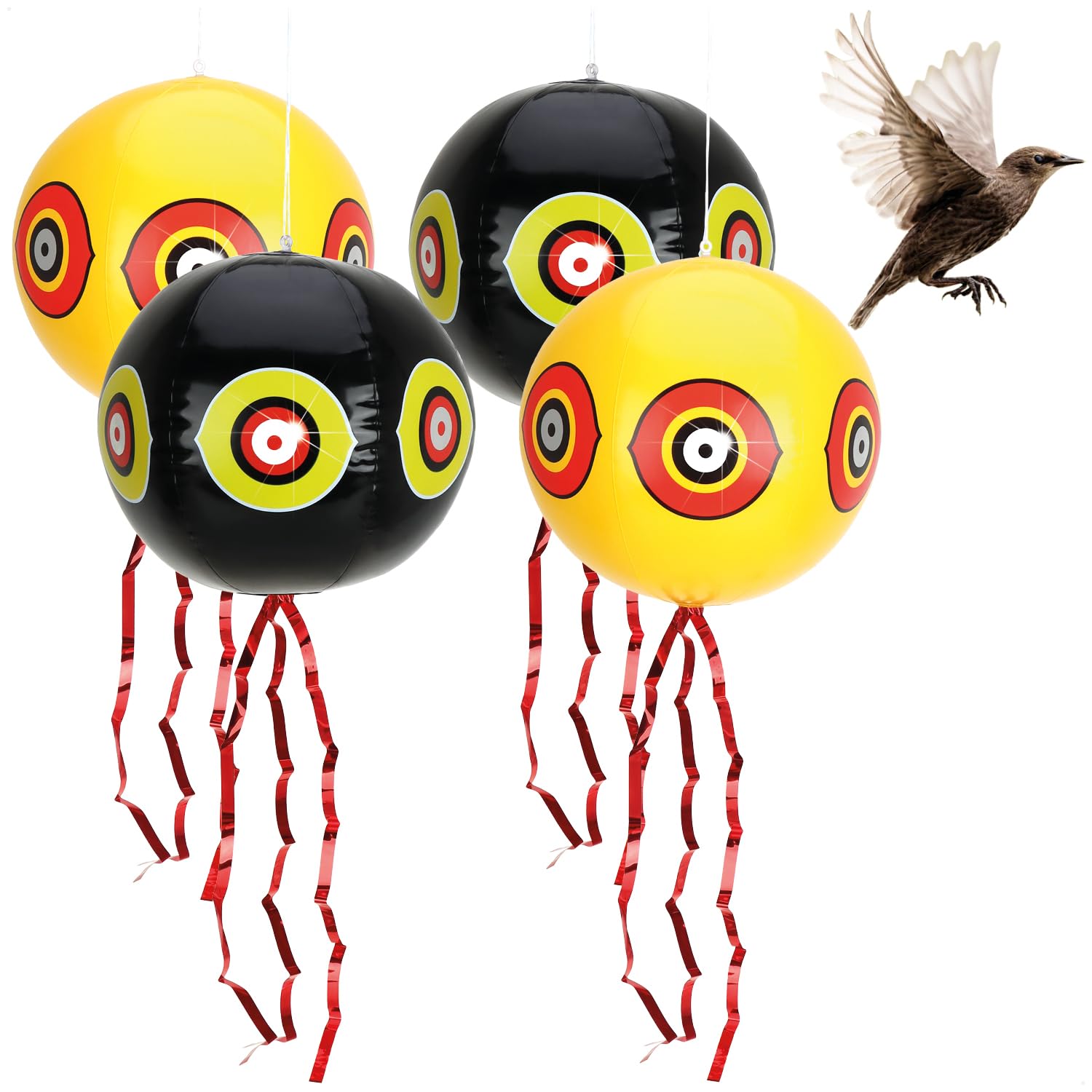 COM-FOUR® 4x bird repellent balloon - round scarecrow for hanging - balloon with reflective eyes and crackling stripes - bird scarer for starlings, crows, jackdaws, pigeons (4 pieces - balloon) — image 1