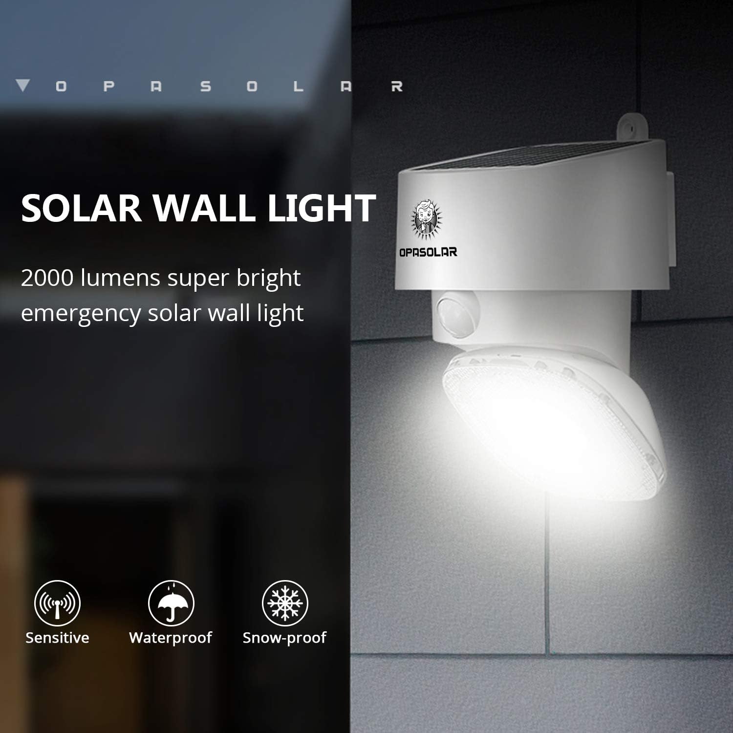 OPASOLAR 2000LM Solar Powered Wall Outdoor led Lights,Family Security,PIR Wireless Motion Sensor with 120 Wide Angle - Image 3