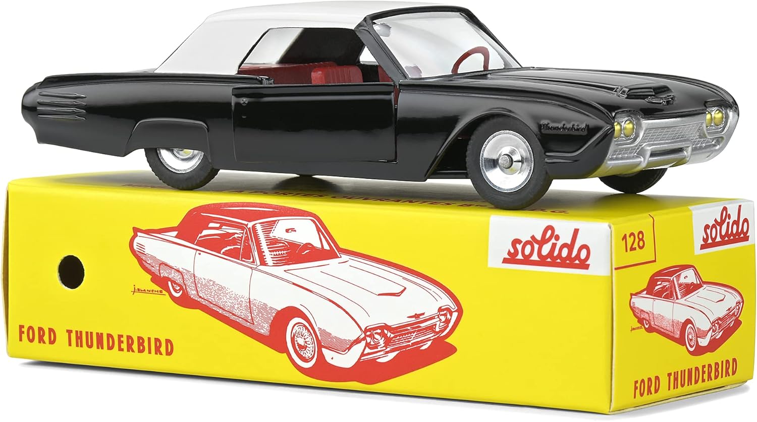 Miniature Solido 1/43 - Ford Thunderbird Bleue - Réf 113 - Occasion (sans Boîte, Pare-brise Manquant)