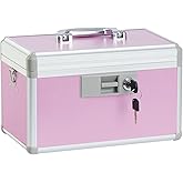 xydstay Medicine Lock Box, 12.2" x 7.9" x 7.5", Pink | Layered Aluminum Medicine Storage Box with Lock and Adjustable Shoulder Strap, Ideal for Home Use and Outdoor First Aid