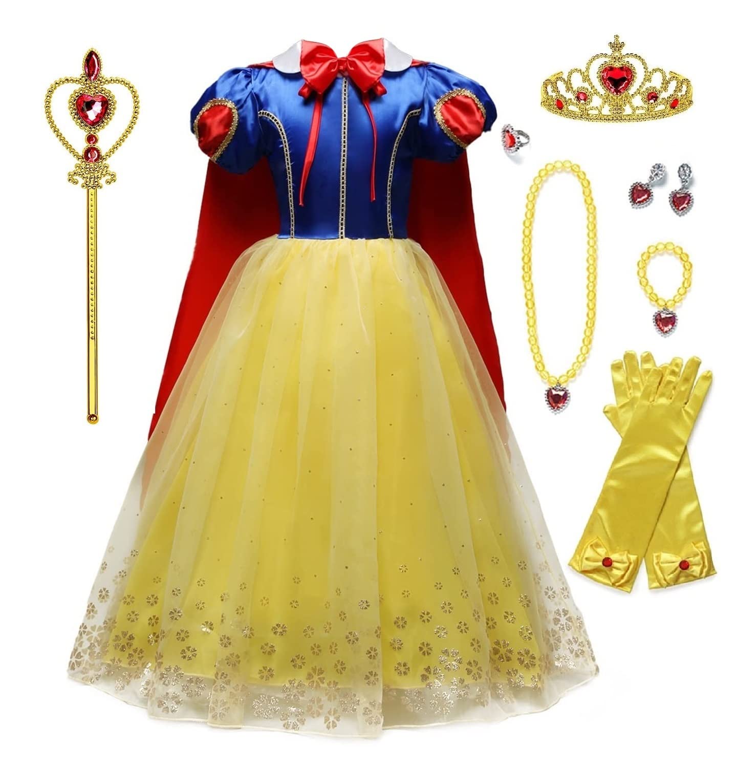 Yellow Princess Dress For Girls With Cape & Accessories - Birthday Party Costume Set - View #3