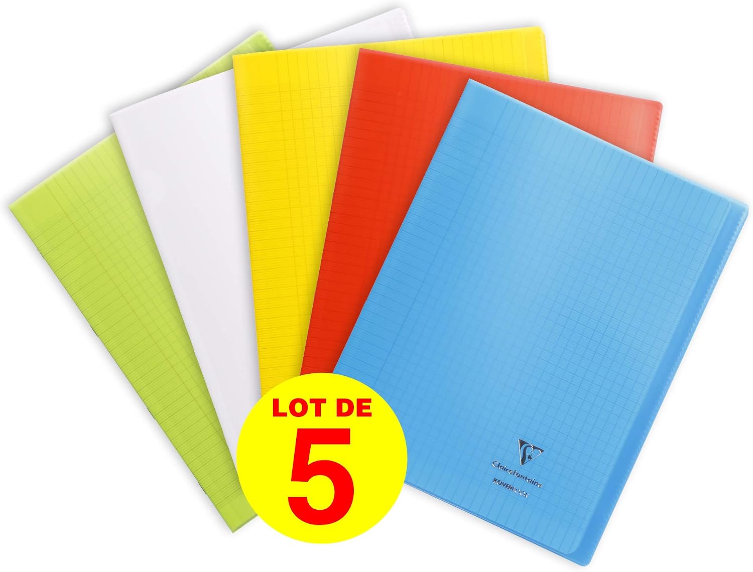Clairefontaine 984450AMZC Koverbook Polypropylene Cover 48 Pages 24 x 32 cm Large Squares, Pack of 5 (Blue, Green, Red