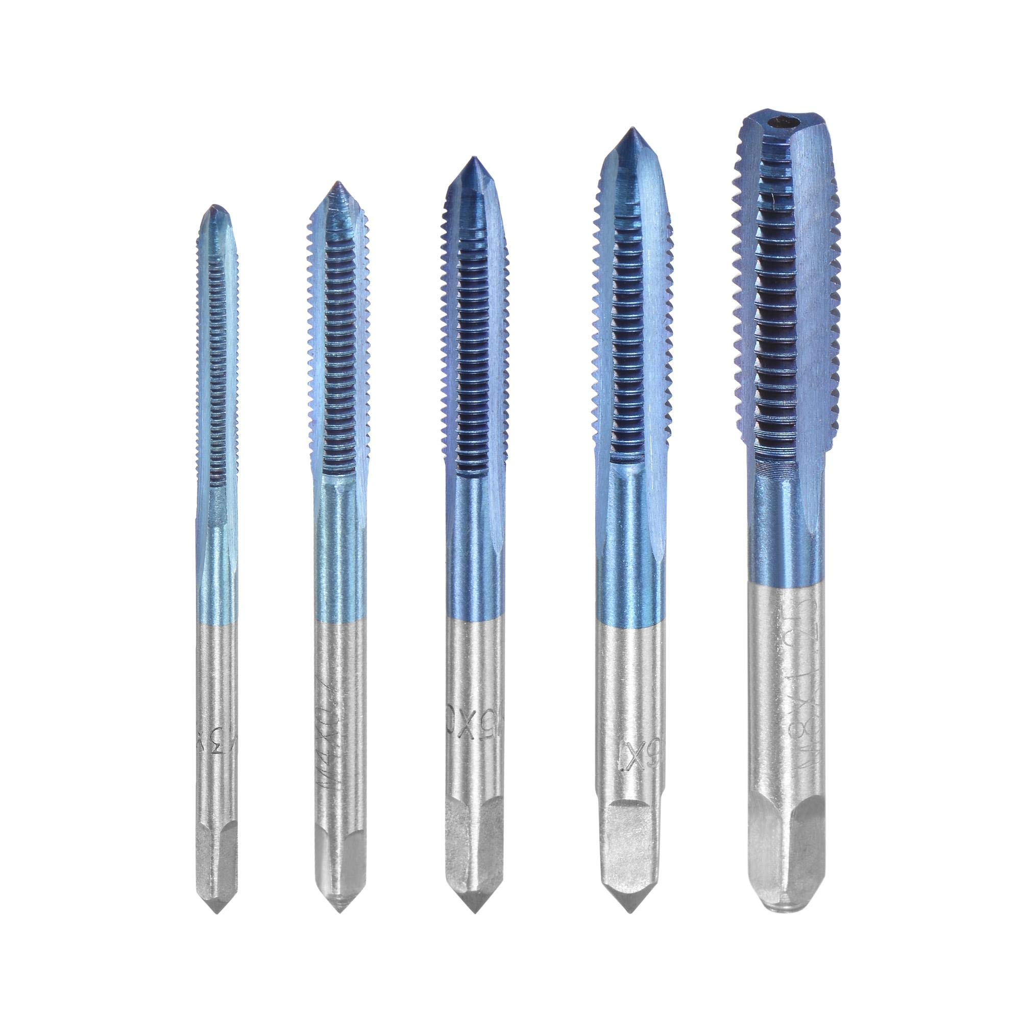 sourcing map M3 M4 M5 M6 M8 Hand Threading Tap Set High Speed Steel Straight Flutes Metric Thread Screw Taps Bluing 5pcs