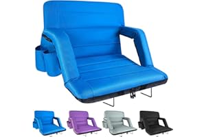 yeyeeyyee Stadium Seats with Back Support Wide, Exclusive Bleacher Chairs with Back and Cushion Folding Stadium Chairs, 6 Reclining Positions Waterproof Bleacher Seats with 2 Hooks (Wide|22.5" Blue)