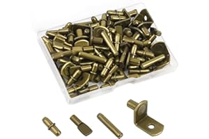 WISSXNA 100Pcs Shelf Pegs for Shelves, 4 Styles Shelf Pins Kitchen Cabinet Shelf Pegs,Bronze Shelf Holders Pegs, Bookshelf Pegs for Shelves, Metal Shelf Support Pegs & Pins (5mm & 6mm)…