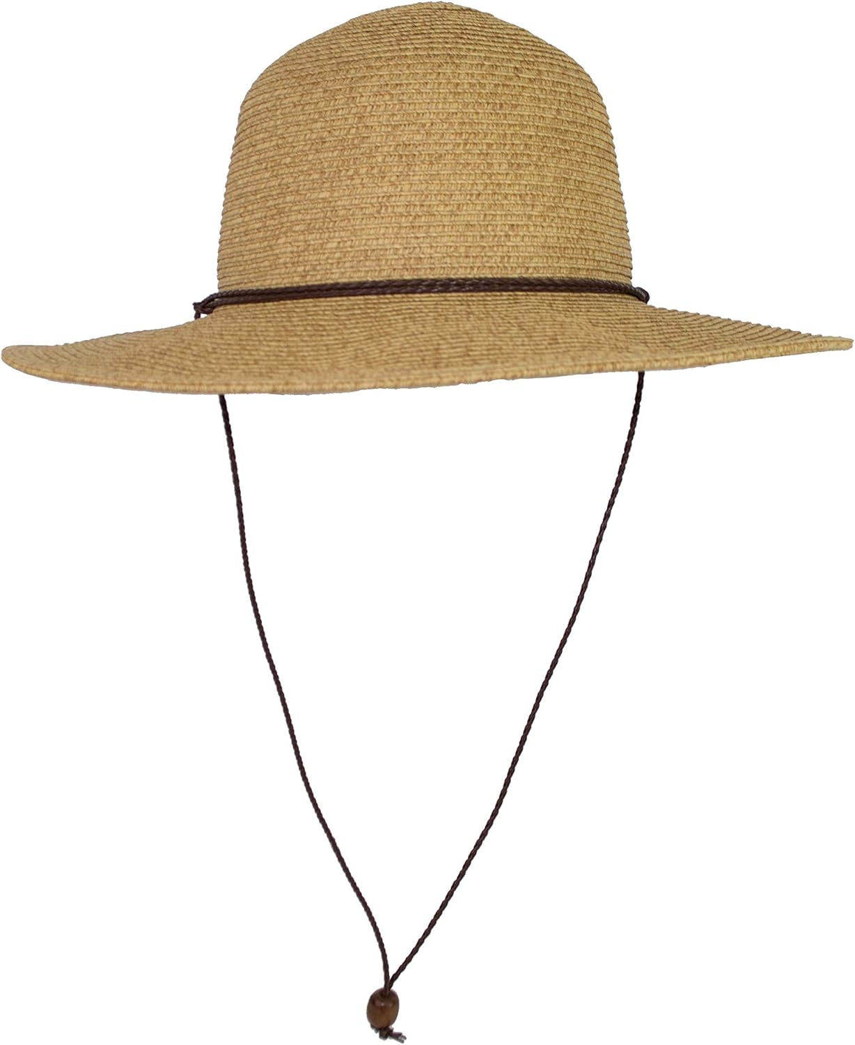 Straw Bolero Cowboy Safari Hat, Packable Wide Brimmed Cap with Braided Chin Strap (Natural) at
