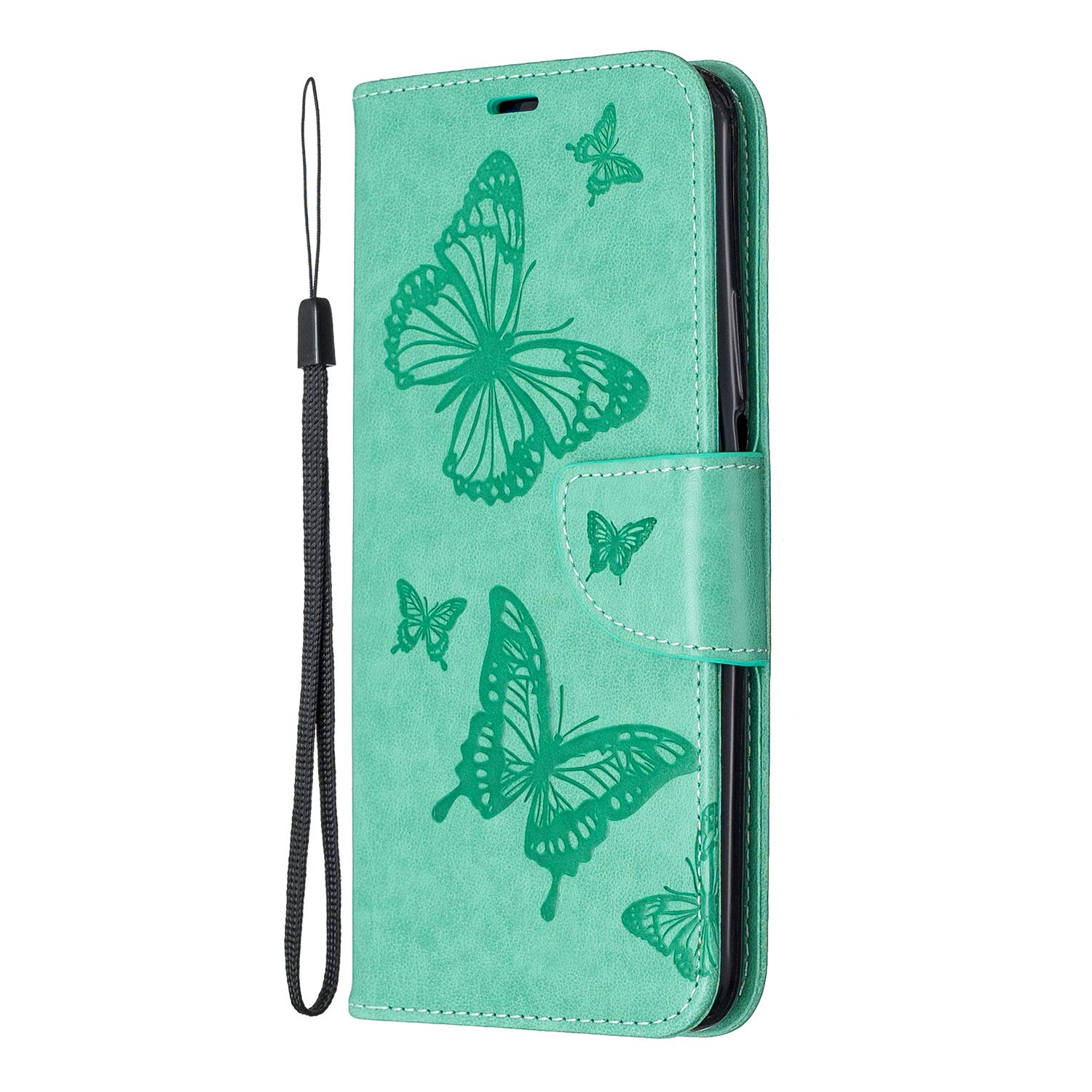 Nokia 2.4 Phone Case, Butterfly Embossed Slim PU Leather Flip Wallet Cover Folio Soft Silicone Gel Bumper Shockproof Protective Cover for Nokia 2.4 with Magnetic Buckle Stand Card Holder, Green โ image 1