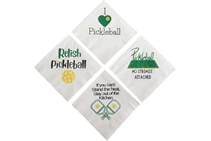 Pickleball Pickle Ball Napkin, Set of 20, Drink Beverage Cocktail Pary Size, 5 Inch, Paper, White Green Yellow