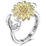 925 Sterling Silver Rings Sunflower Fidget Ring for