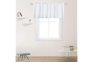 DECOVSUN White Valance for Windows 42x18 Inch Solid Thermal Insulated Blackout Rod Pocket Kitchen Short Curtain Toppers Valance for Bathroom Living Room 1 Panel
