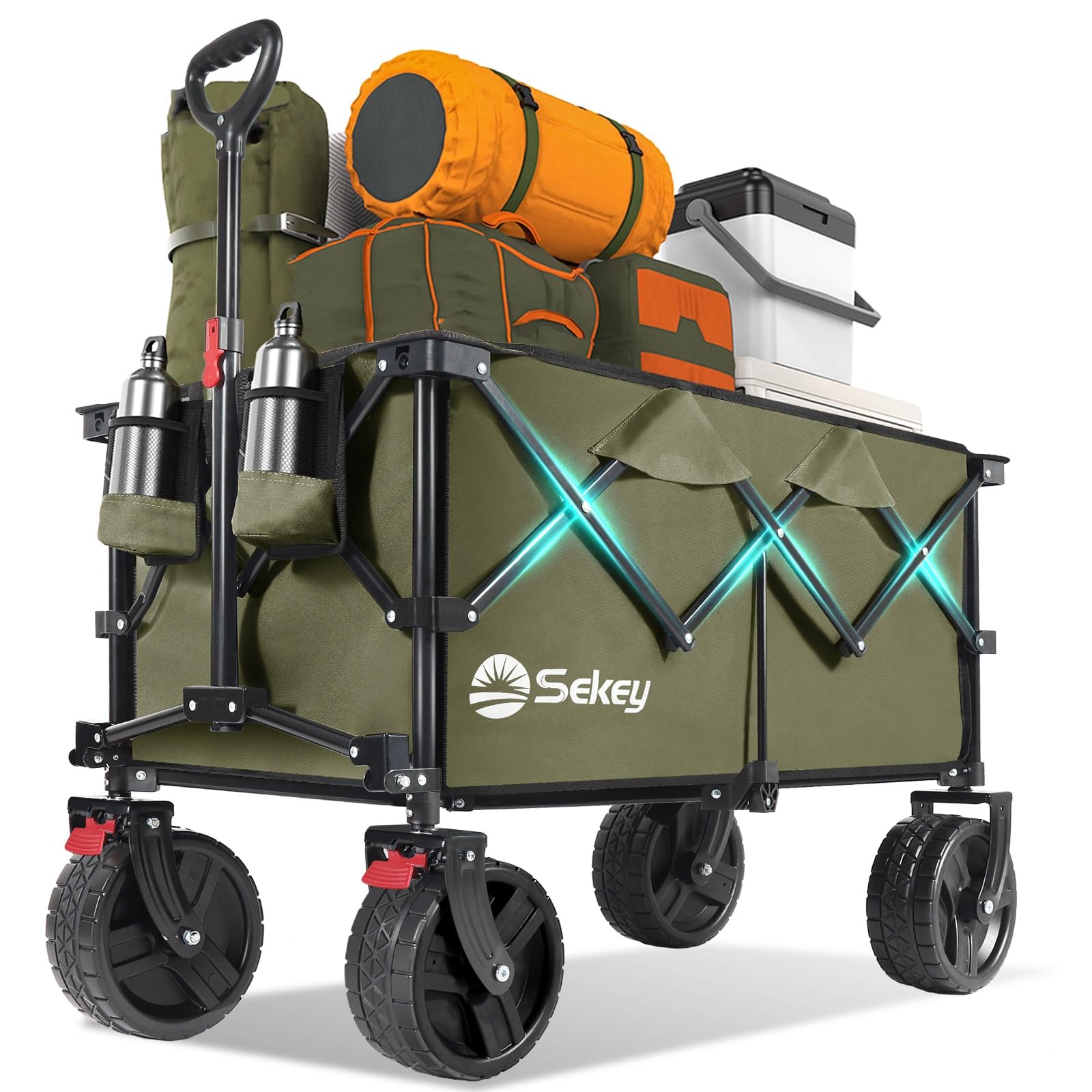 Sekey 220L Wagons Carts Foldable with Big All-Terrian Beach Wheels, Collapsible Heavy DutyWagon with Cup Holders, Extra Large Folding Wagon,Foldable Wagon for Camping, Garden, Sports. Khaki Image