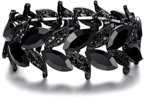 BriLove Women's Wedding Bridal Crystal Marquise-Shape Leaf Stretch Bangle Bracelet