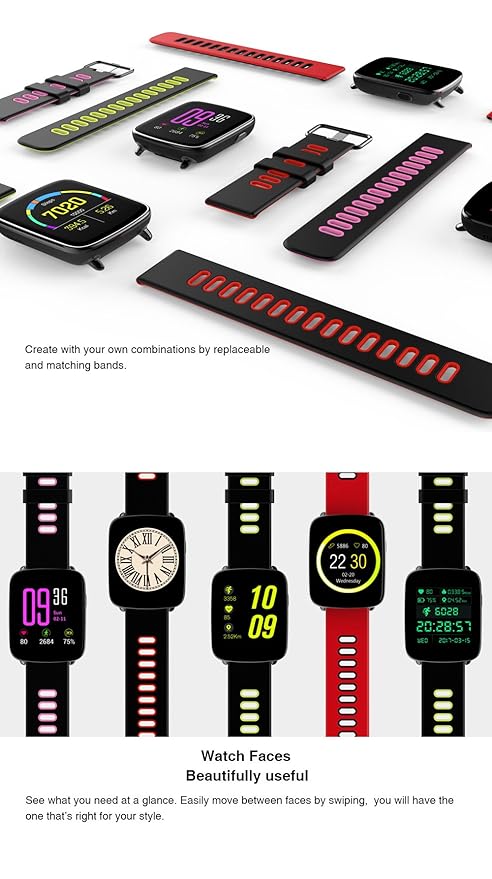 GFT GV68 Smart Watch with 1.54 inch TFT HD LCD Display and Silicone Strap,Support Ver 4.0 Bluetooth IP68 Waterproof Bluetooth Smartwatch Compitable ...