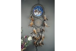 REMORLET Remorelt Wolf Eagle Bear Dream Catcher Bedroom Wall Decor, Christmas Home Decoration, Room Accessory, White Moon Feather Decoration - Unique Home Craft Wall Pendant (DC11 8Inch 3D 12Wolves)