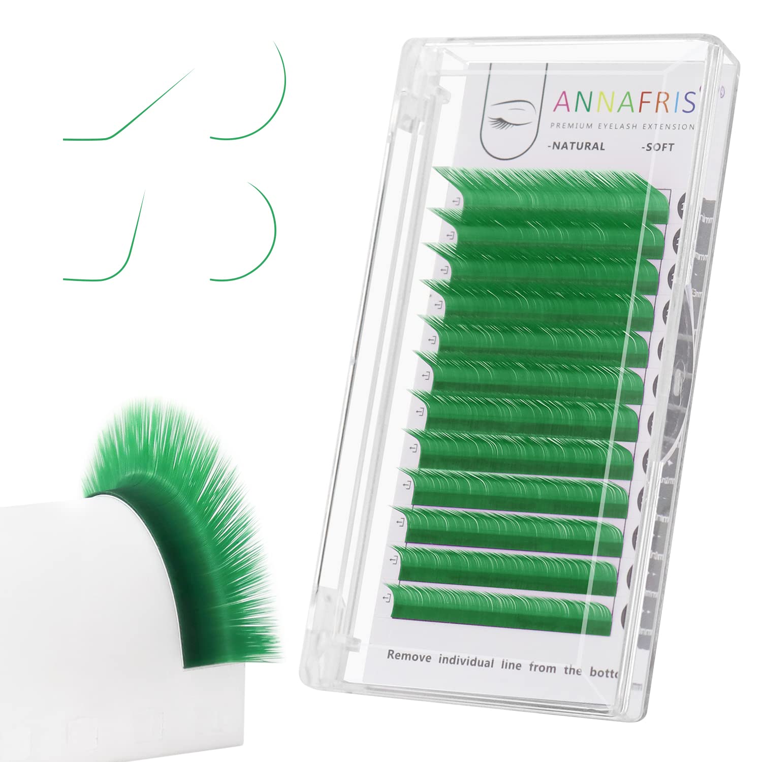 ANNAFRIS Colored Eyelash Extension Classic Green 0.07 D Curl 8-15mm Mix Colorful Single Lash Extension Individual Salon Supplies Color Lash Professional (Classic Green,0.07 D 8-15mm Mix)