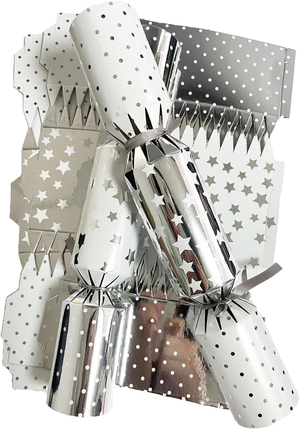 Gyoungt Luxury Chritmas Crackers, 10 Hats 20 Strings 10 Jokes Christmas Party Game DIY Cracker Make Your Own Christmas Cracker Festive Seasonal (Silver) — image 1