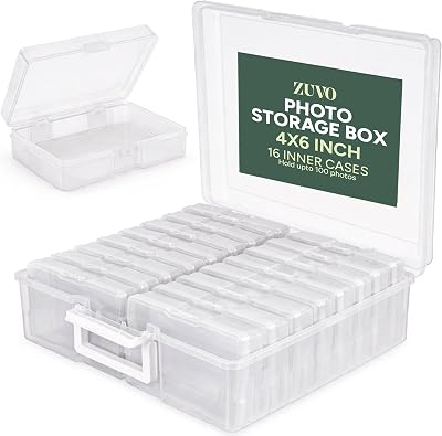 Zuvo Photo Storage Box 16 Cases Removable Dividers for 6x4 Photos