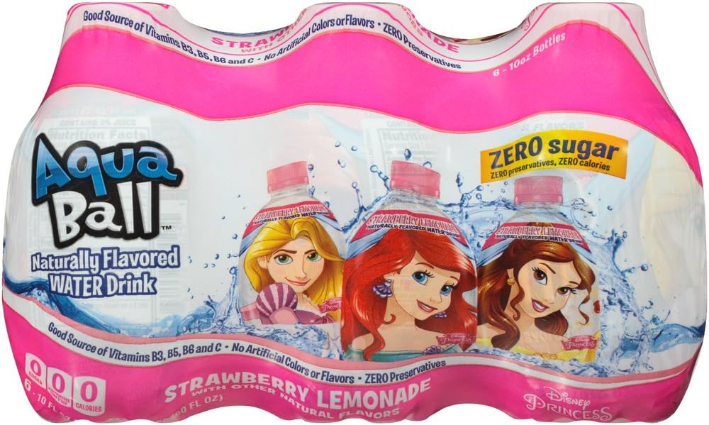 AquaBall Naturally Flavored Water Drink, Strawberry Lemonade, 10 Ounce, 6 Count