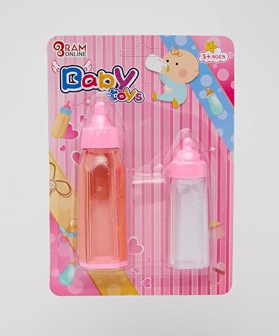RAM ONLINE Milk Bottle Pretend Play Feeding Bottles 2 Pack Clear