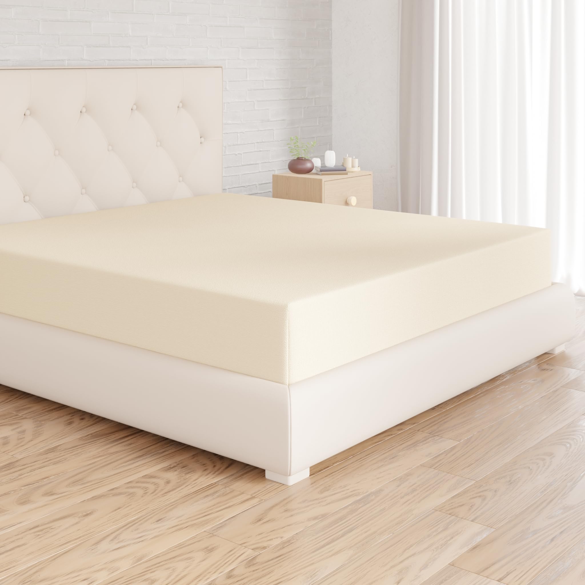 Amazon Basics Bedding Soft Microfibre Super King Fitted Sheet with 12 inch (30 cm) Deep Pocket, 180 x 200 cm, Beige — image 1