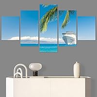SIGNWIN 5 Panel Canvas Wall Art Modern Art Boat Expressive Multicolor Nautical Photography Transportation for Home Decorations Ready to Hang - 60