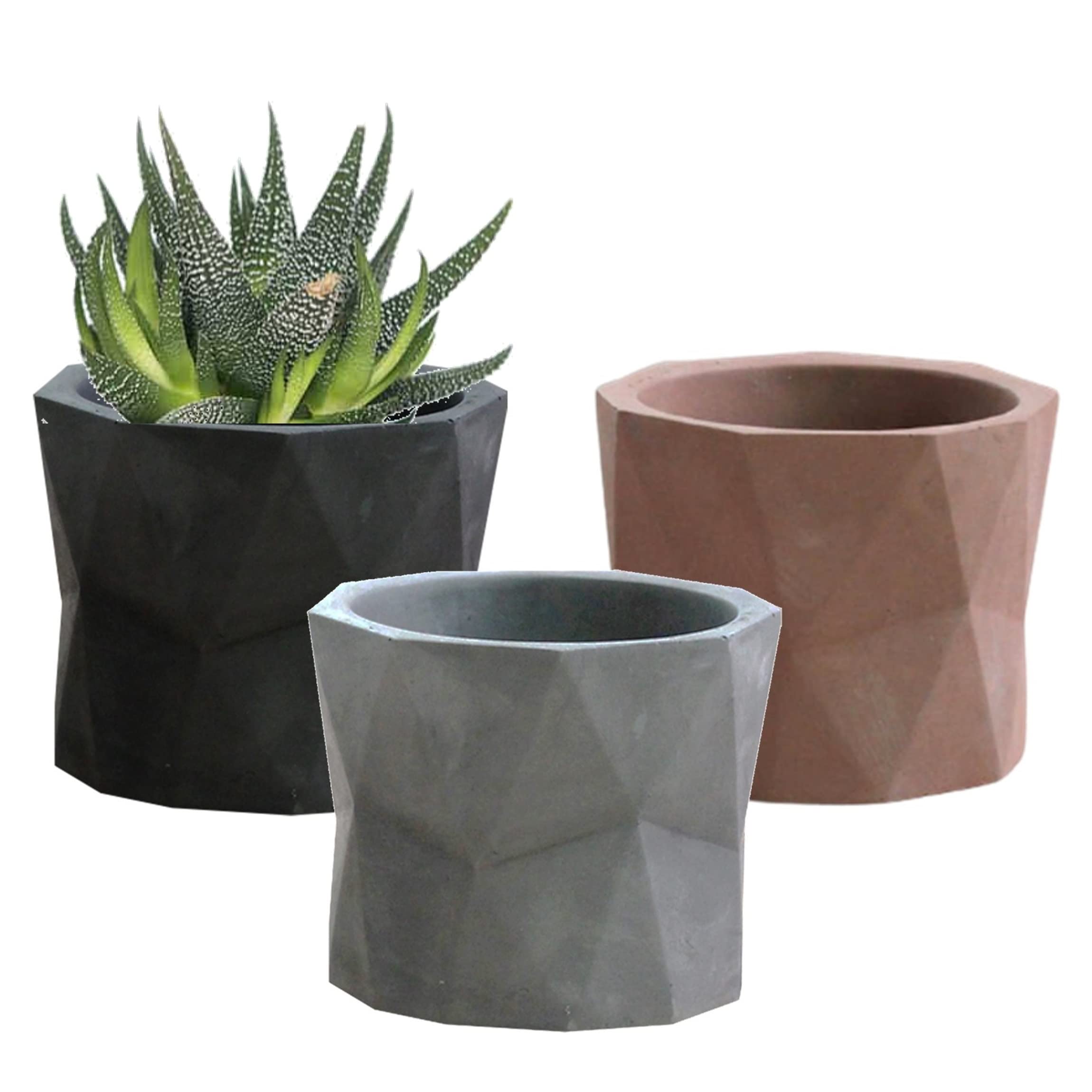 Olly & Rose Plant Pots Set 3 - Geometric Natural Dark Grey, Light Grey, Earth Pink Indoor Planters - Cactus Succulent Herb Pots…
