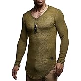 Leif Nelson Men's Long Sleeve Shirt Slim Fit | Men's V-Neck Sweat Shirt | Longsleeve Basic Shirt with V-Neck