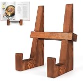 DEBETOOL 8.8" Wooden Cookbook Stand for Kitchen Counter, Rustic Brown | Multifunctional Recipe Book Holder &amp; Tablet Stand for Desktop Reading