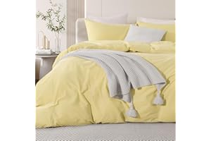 NEXHOME PRO Duvet Cover Set Kids Twin Size Linen Feel Organic Natural 100% Washed Cotton Duvet Cover Cream Bright Yellow 2 Pieces Bedding Set with Zipper Closure, Breathable (No Comforter)