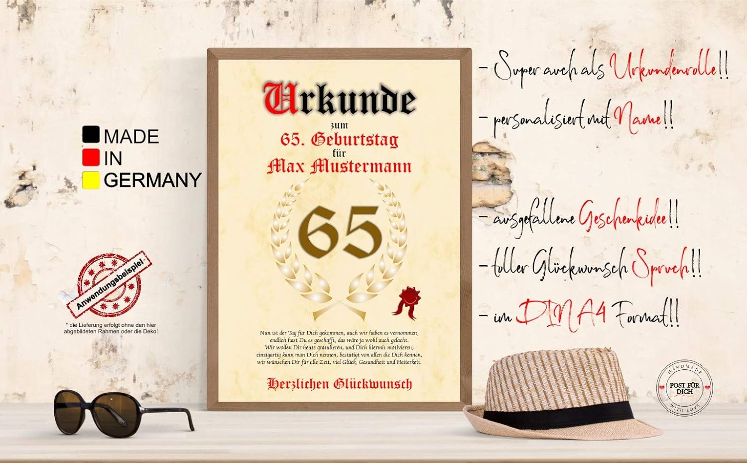 Gluckwunsch Geschenkurkunde Personalisiertes Geschenk Mit Name Gedicht Und Spruch Karte Prasent Geschenkidee Mann Frau Din A4 Urkunde Zum 65 Geburtstag Pergamentpapier Burobedarf Schreibwaren Goldenchill Com