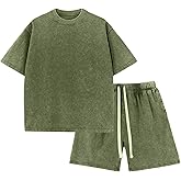 Gihuo Boys 2 Piece Shorts Set Acid Wash T-shirt Shorts Set Washed Summer Casual Sets for Kids 5-14Y