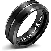 LerchPhi Tungsten Wedding Band for Men, Engraved and Customizable Promise Rings for Him and Her, Width 6MM 8MM Size 6-14, Center Grooved Beveled Edge, Comfort Fit