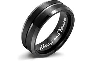 LerchPhi Tungsten Wedding Band for Men, Engraved and Customizable Promise Rings for Him and Her, Width 6MM 8MM Size 6-14, Center Grooved Beveled Edge, Comfort Fit