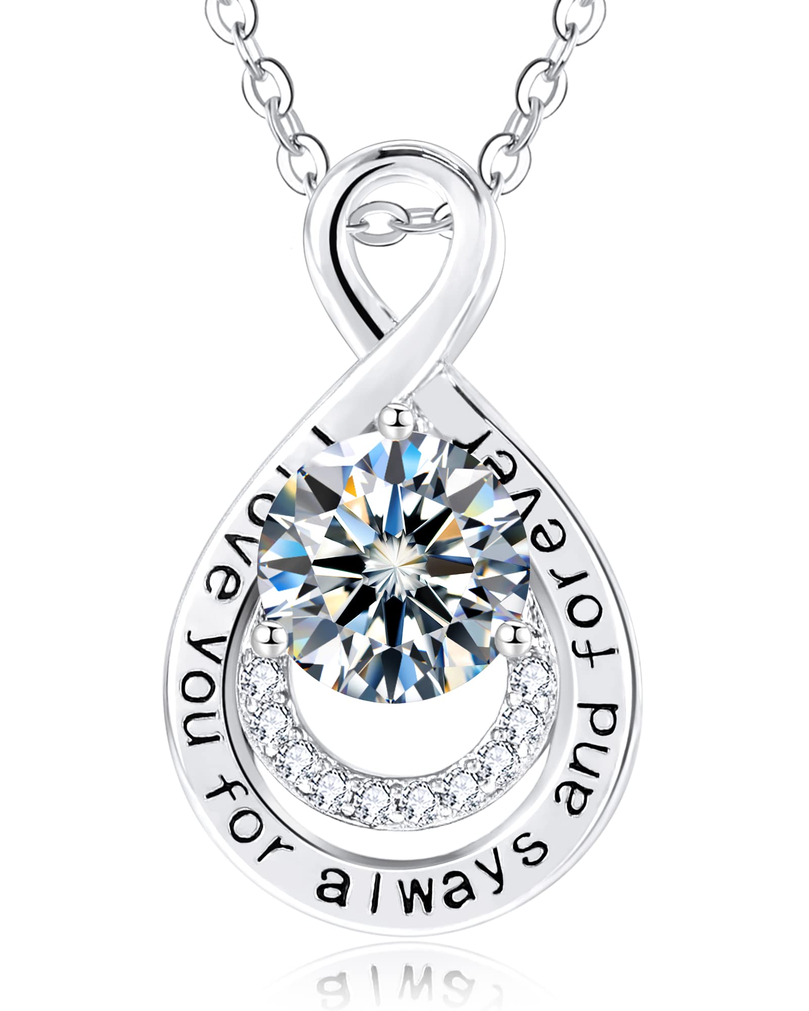 shownii Mother's Day Gift for Mom Infinity Moissanite Diamond Pendant Necklace 2CT Christmas Wedding Anniversary Birthday Valentines Day Gifts 925 Sterling Silver Pendant Necklace for Women 16 Inches
