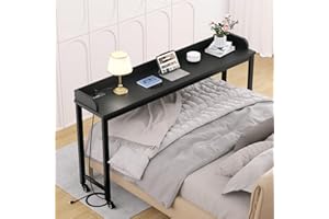Ytaoka Overbed Table with Wheels, 70.8" Queen Size Bed Table Over the Bed Table with Charging Station, Rolling Laptop Table Over Bed Desk with 2 AC Outlets and 2 USB Ports for Home and Hospital, Black
