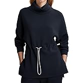 SuperPrity Womens Long Sleeve Sweatshirts Turtleneck Loose Fit Pullover Tops Drawstring Waist Slit Hoodies 2024 Fall Clothes