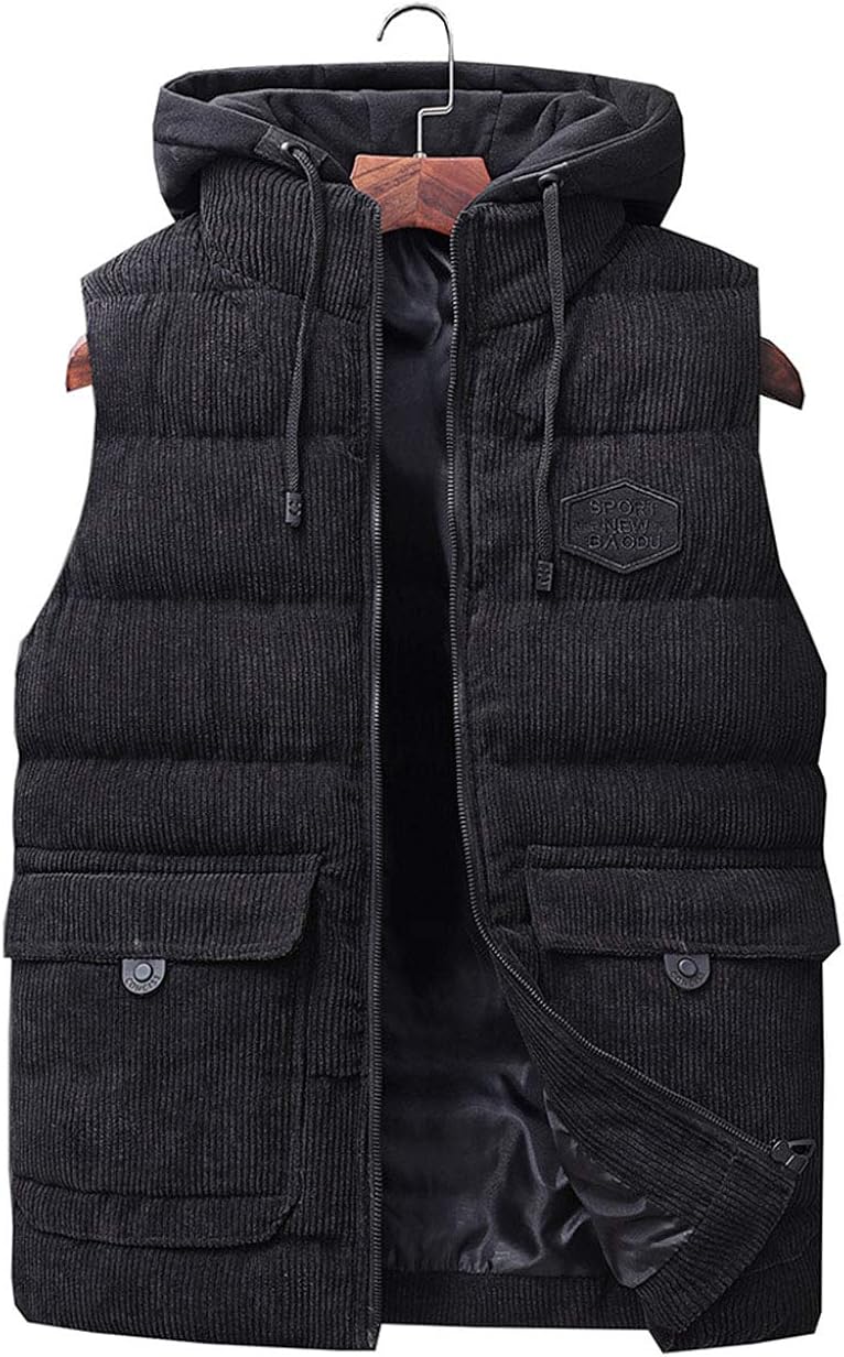 Men's Sleeveless Down Gilets Jacket Winter Vest Hooded Vest Jacket Coat
